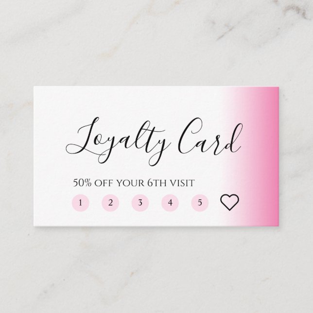 Modern minimal gradient pink white makeup & hair loyalty card (Front)