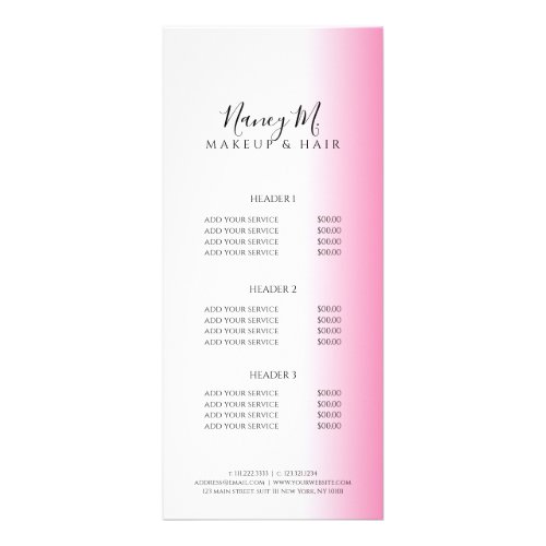 Modern minimal gradient pink white makeup  hair rack card