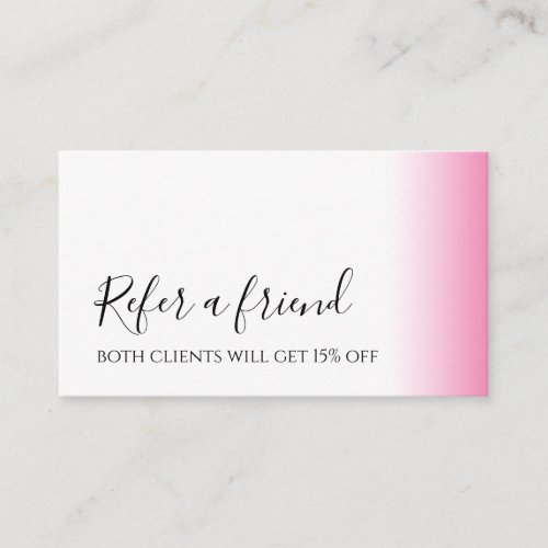 Modern minimal gradient pink white makeup  hair  referral card