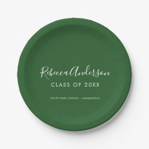 Modern Minimal Graduate Script Dark Green Paper Plates