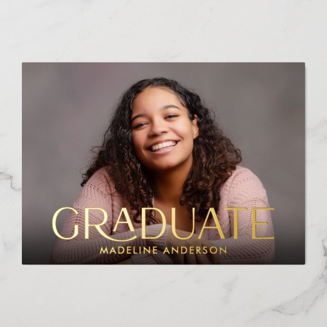 Modern Minimal Graduation 2 Photo Gold Foil Invita Foil Invitation (Front)