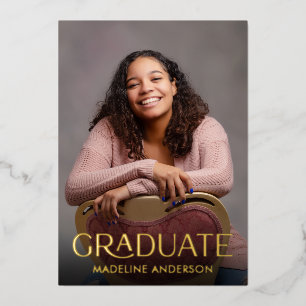 Modern Minimal Graduation 2 Photo Gold Foil Invitation
