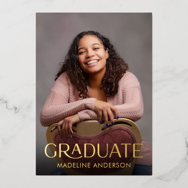 Modern Minimal Graduation 2 Photo Gold Foil Invitation (Front)