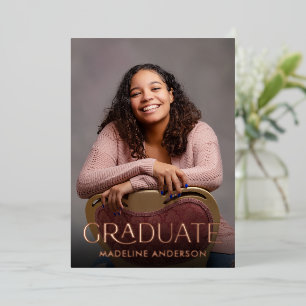 Modern Minimal Graduation 2 Photo Rose Gold Foil Invitation