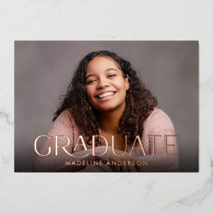 Modern Minimal Graduation 2 Photos Rose Gold Foil Invitation