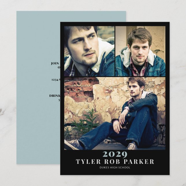 Modern Minimal Graduation 3 Photo Announcement (Front/Back)