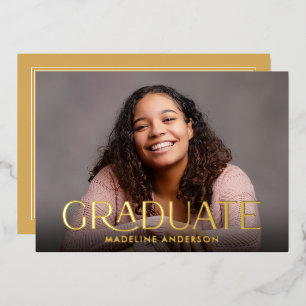 Modern Minimal Graduation Photo Gold Foil Invitation
