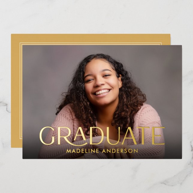Modern Minimal Graduation Photo Gold Foil Invitation (Front/Back)
