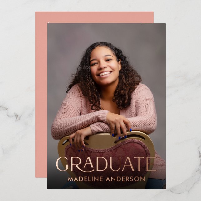 Modern Minimal Graduation Photo Rose Gold Foil Invitation (Front/Back)