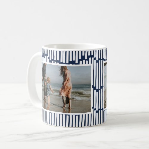 Modern minimal graphic 2 photo navy blue and white coffee mug