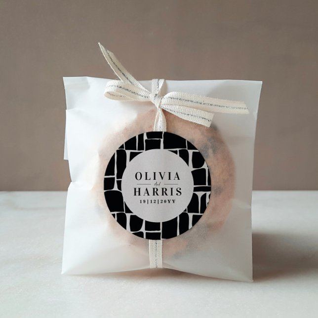 Modern minimal graphic black & white favor party classic round sticker (Creator Uploaded)