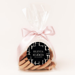 Modern minimal graphic black & white favor party classic round sticker