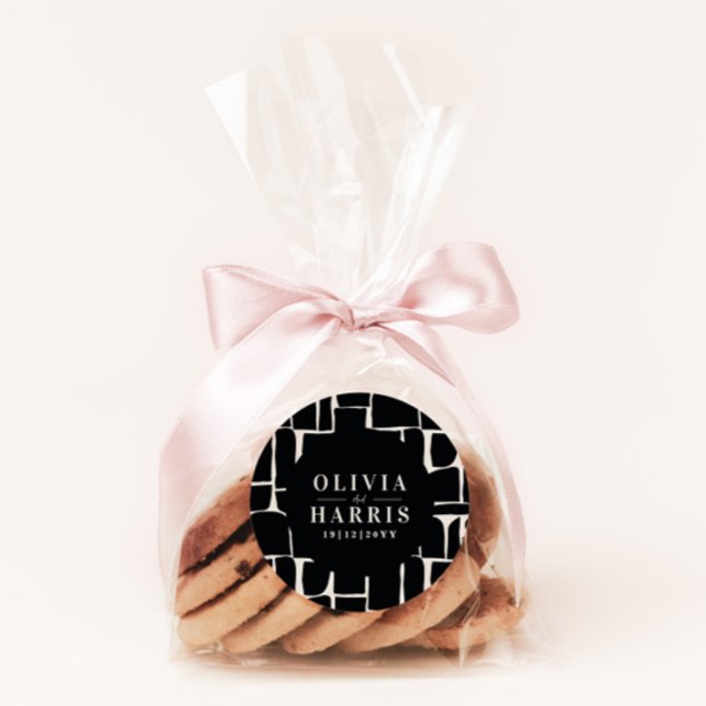 Modern minimal graphic black & white favor party classic round sticker (Creator Uploaded)