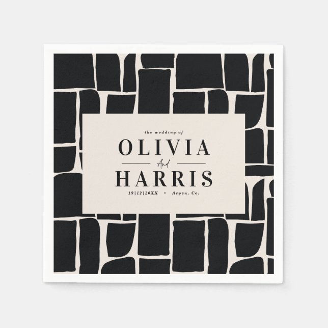 Modern minimal graphic black & white party favor napkins (Front)