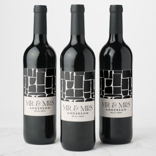 Modern minimal graphic black  white party favor wine label