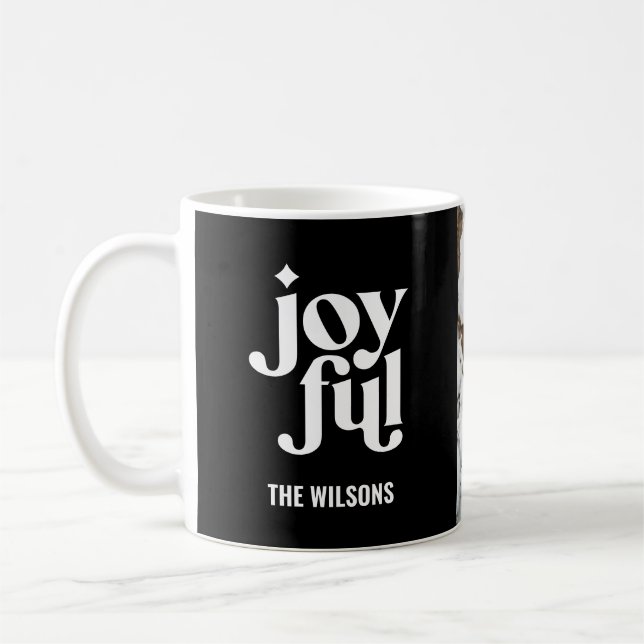 modern minimal graphic joyful black and white coffee mug (Left)