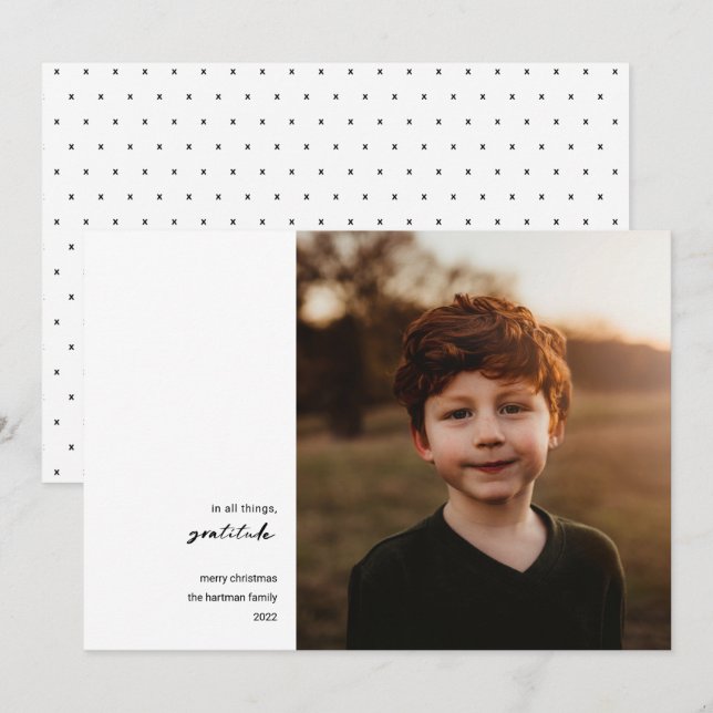Modern Minimal | Gratitude Photo Christmas Black Holiday Card (Front/Back)