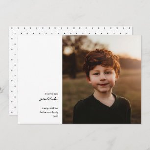 Modern Minimal Gratitude Photo Christmas Black Holiday Card