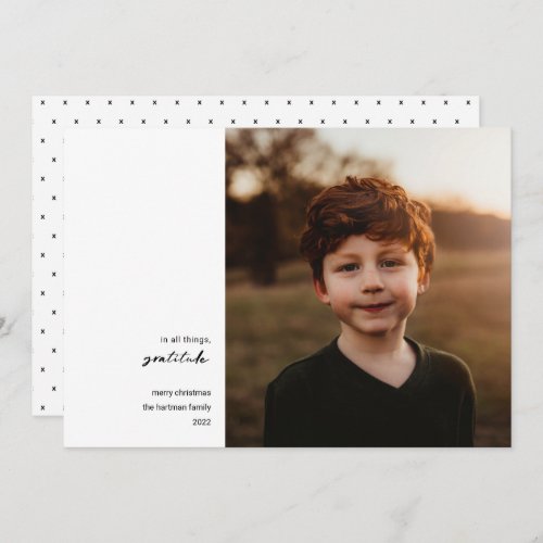 Modern Minimal  Gratitude Photo Christmas Black Holiday Card