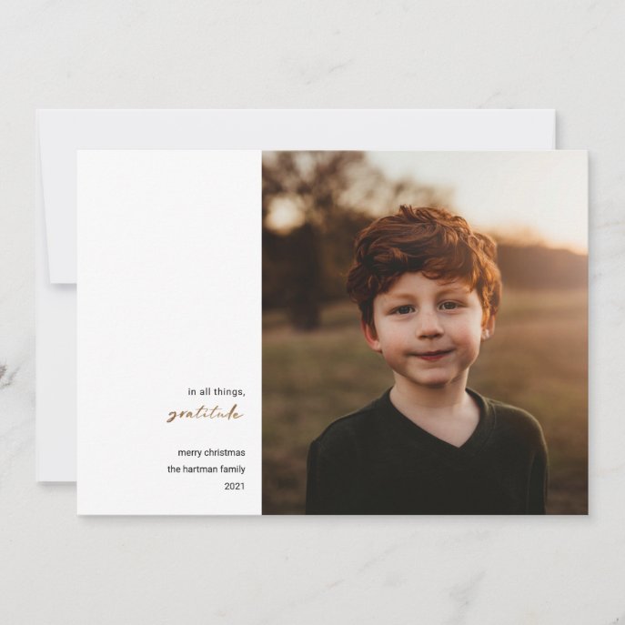 Modern Minimal | Gratitude Photo Christmas Gold Holiday Card