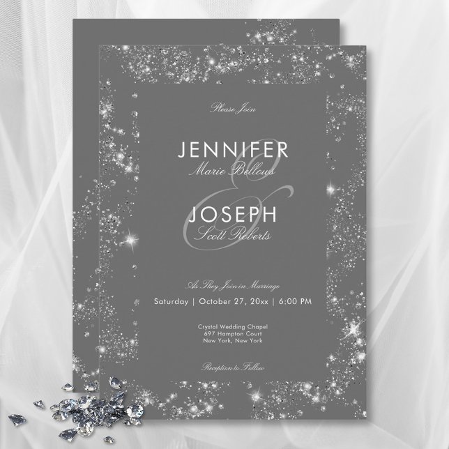Modern Minimal Gray Glam Diamond Frame Wedding Invitation (Modern Minimal Gray Glam Diamond Frame Wedding Invitation)