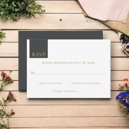Modern Minimal Gray Gold Monogram Elegant Wedding RSVP Card
