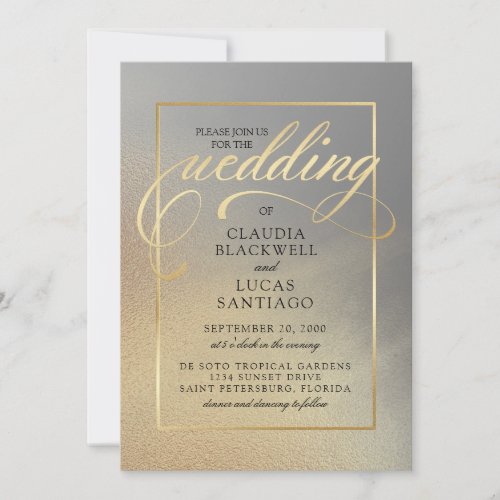 Modern Minimal Gray Gold Wedding Invitation