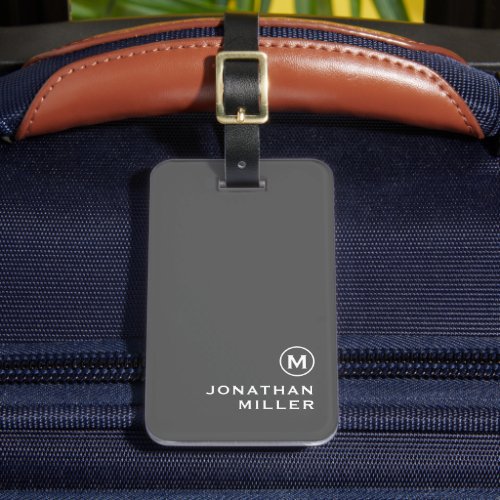 Modern Minimal Gray Monogram Luggage Tag