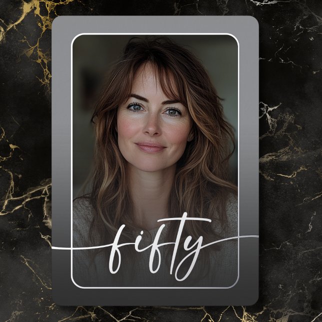 Modern Minimal Gray Photo Fiftieth Birthday Foil Invitation (Modern Minimal Gray Photo Fiftieth Birthday Foil Invitation)