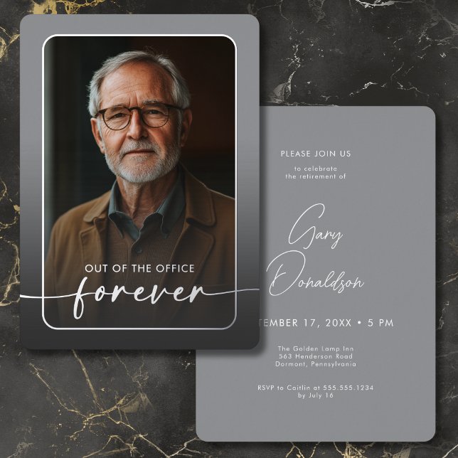 Modern Minimal Gray Photo Retirement Party Foil Invitation (Modern Minimal Gray Photo Retirement Party Foil Invitation)