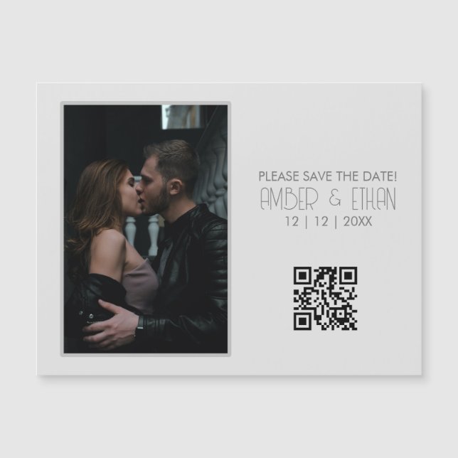 Modern Minimal Gray Photo Save the Date QR code (Front)