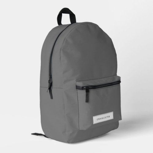 Modern Minimal Gray Solid Color Custom Name Printed Backpack