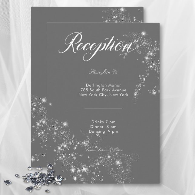 Modern Minimal Gray & White Glam Diamond Reception Enclosure Card (Modern Minimal Gray & White Glam Diamond Reception Enclosure Card)