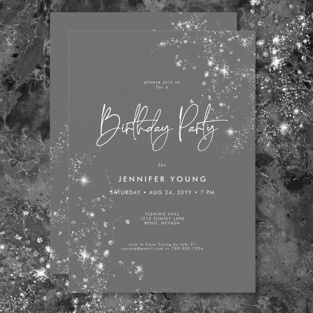 Modern Minimal Gray & White Glam Diamonds Birthday Invitation (Modern Minimal Gray & White Glam Diamonds Birthday Invitation)