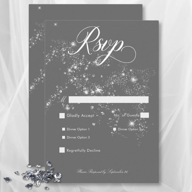 Modern Minimal Gray & White Glam Diamonds Dinner RSVP Card (Modern Minimal Gray & White Glam Diamonds Dinner RSVP Card)