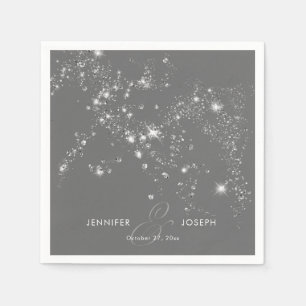 Modern Minimal Gray & White Glam Diamonds Napkins