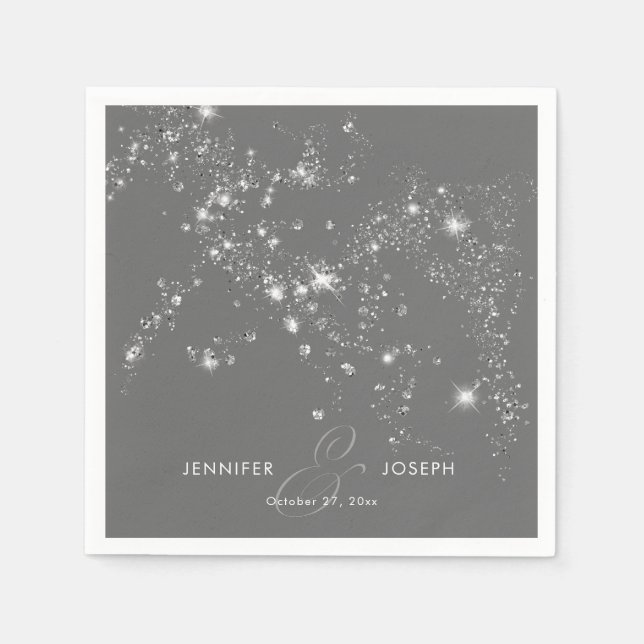 Modern Minimal Gray & White Glam Diamonds Napkins (Front)