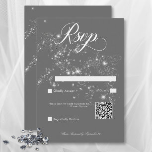 Modern Minimal Gray & White Glam Diamonds QR Code RSVP Card