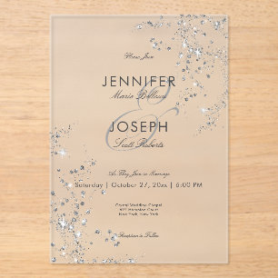 Modern Minimal Gray & White Glam Diamonds Wedding Acrylic Invitations