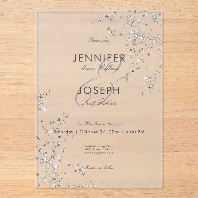 Modern Minimal Gray & White Glam Diamonds Wedding Acrylic Invitations (Front)