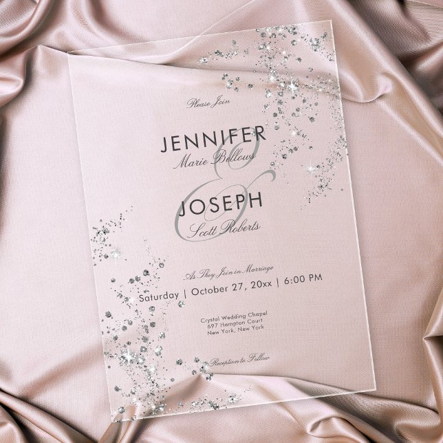 Modern Minimal Gray & White Glam Diamonds Wedding Acrylic Invitations (Creator Uploaded)