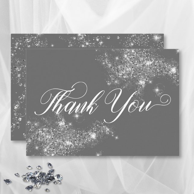 Modern Minimal Gray & White Glam Diamonds Wedding Thank You Card (Modern Minimal Gray & White Glam Diamonds Wedding Thank You Card)