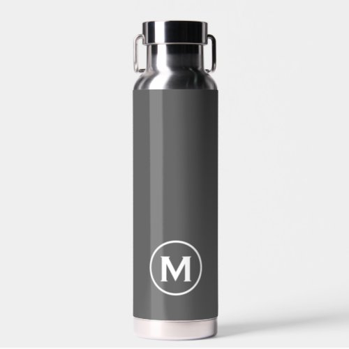 Modern Minimal Gray White Monogram Water Bottle