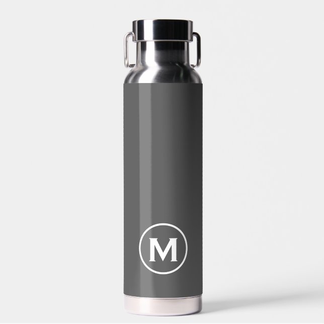 Modern Minimal Gray White Monogram Water Bottle (Front)