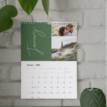 Modern Minimal Green 2 Photo Family Elegant Calendar by COFFEE_AND_PAPER_CO at Zazzle