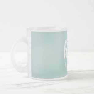 Modern Minimal Green And White Hello And You Name Frosted Glass Coffee Mug