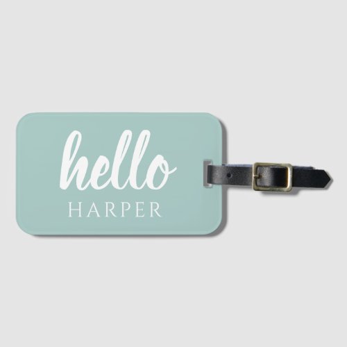 Modern Minimal Green And White Hello And You Name Luggage Tag
