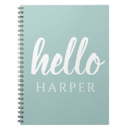 Modern Minimal Green And White Hello And You Name Notebook
