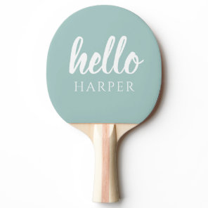 Modern Minimal Green And White Hello And You Name Ping Pong Paddle
