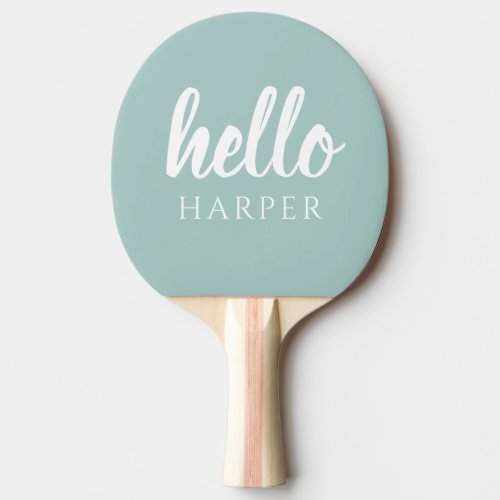 Modern Minimal Green And White Hello And You Name Ping Pong Paddle